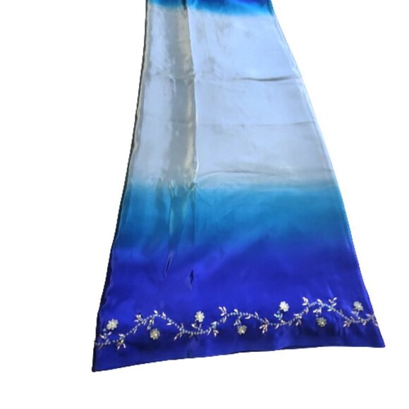 Blue and Grey Saree with Sequins and Beads- Unstitched- NEW - Picture 4 of 11